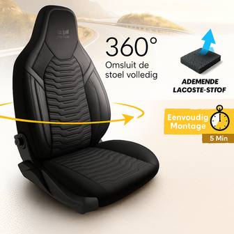 Stoelhoezenset Paris &ndash; Premium Universeel &ndash; Jacquard Stof &ndash; Voor- en Achterbank &ndash; Volledige Autostoelhoezen voor Personenauto&rsquo;s &ndash; Luxe &amp; Slijtvaste Bescherming