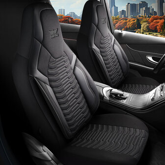Stoelhoezenset Paris &ndash; Premium Universeel &ndash; Jacquard Stof &ndash; Voor- en Achterbank &ndash; Volledige Autostoelhoezen voor Personenauto&rsquo;s &ndash; Luxe &amp; Slijtvaste Bescherming