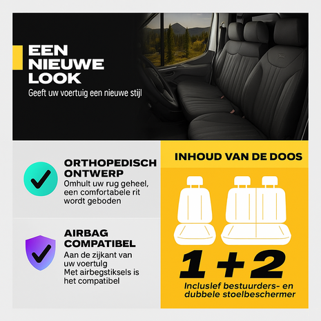Stoelhoezen Fiat Talento – 2016 tot 2020 – Atlanta zwart – perfecte pasvorm (met passagiersbank)