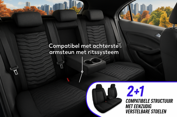 Stoelhoezenset Paris – Premium Universeel – Jacquard Stof – Voor- en Achterbank – Volledige Autostoelhoezen voor Personenauto’s – Luxe & Slijtvaste Bescherming
