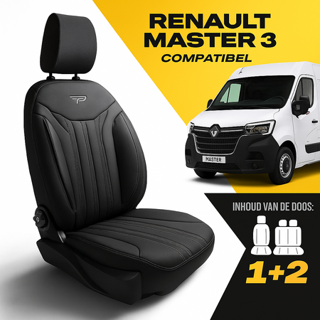 Stoelhoezen Renault Master 3 โ 2019 tot 2024 โ Atlanta zwart โ perfecte pasvorm (met passagiersbank)