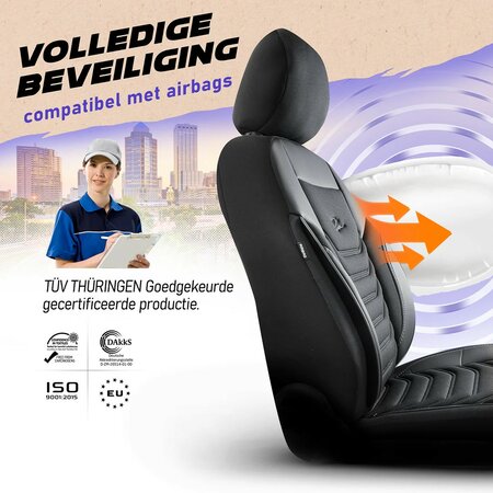 Stoelhoezen Peugeot Partner – 2016 tot 2018 – Florida zwart jacquard stof