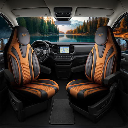 Camper stoelhoezen Ford E-Transit Custom 2023 - heden - Tokyo Bruin - Premium kunstleer & suède - Uniek design - 2 losse voorstoelen