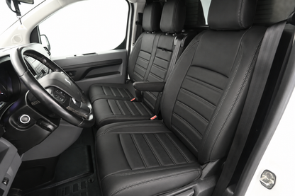 Stoelhoezen Fiat E-Scudo 2022 - heden – Fezz zwart – lederen stoelhoezen – perfecte pasvorm (Stoel/Bank-stoel en duobank met split in zitting)