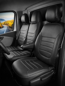 Stoelhoezen Fiat Talento 2016 - 2020 – Fezz zwart – lederen stoelhoezen – perfecte pasvorm (Stoel/Bank-met splitsing in zitting en rugleuning van duobank)