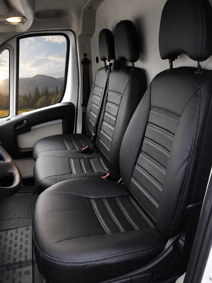 Stoelhoezen Fiat E-Ducato 2021 - heden – Fezz zwart – lederen stoelhoezen – perfecte pasvorm (Stoel/Bank)