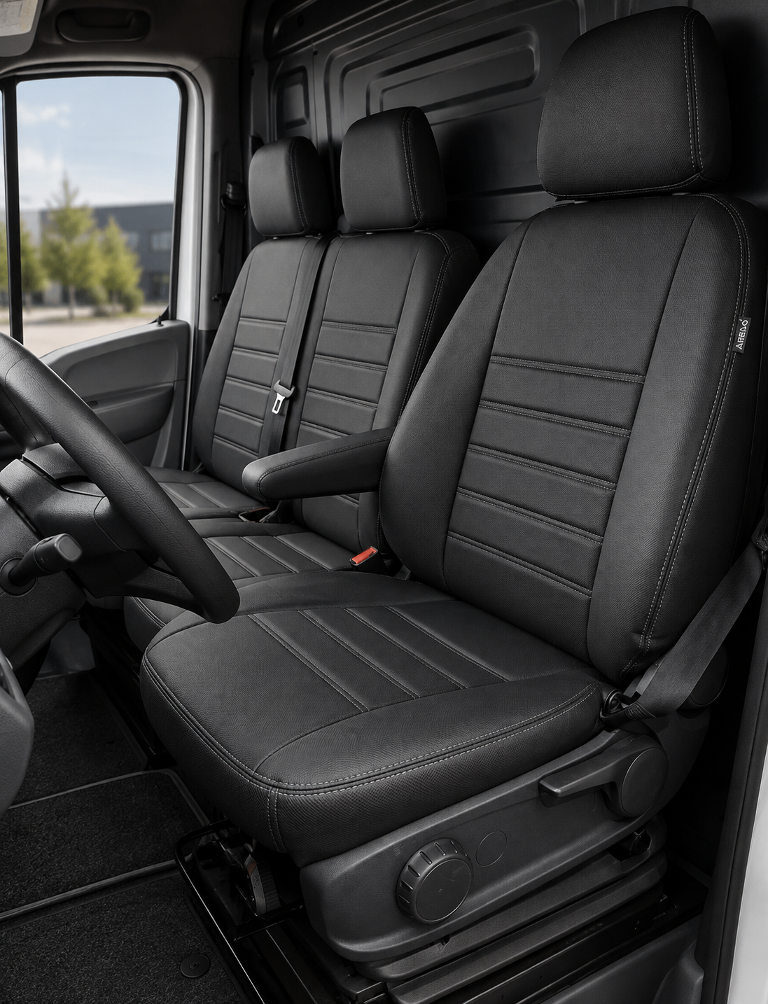 Stoelhoezen Mercedes Sprinter 2018 - heden – Fezz zwart – lederen stoelhoezen – perfecte pasvorm (Stoel/Bank-Standaard stoel/bank)
