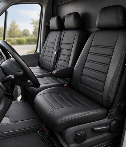 Stoelhoezen Mercedes Sprinter 2006 - 2018 – Fezz zwart – lederen stoelhoezen – perfecte pasvorm (Stoel/Bank)