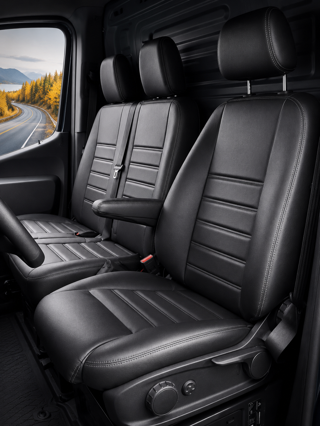 Stoelhoezen Mercedes Sprinter 2018 - heden – Fezz zwart – lederen stoelhoezen – perfecte pasvorm (Stoel/Bank-Comfort stoel/bank)