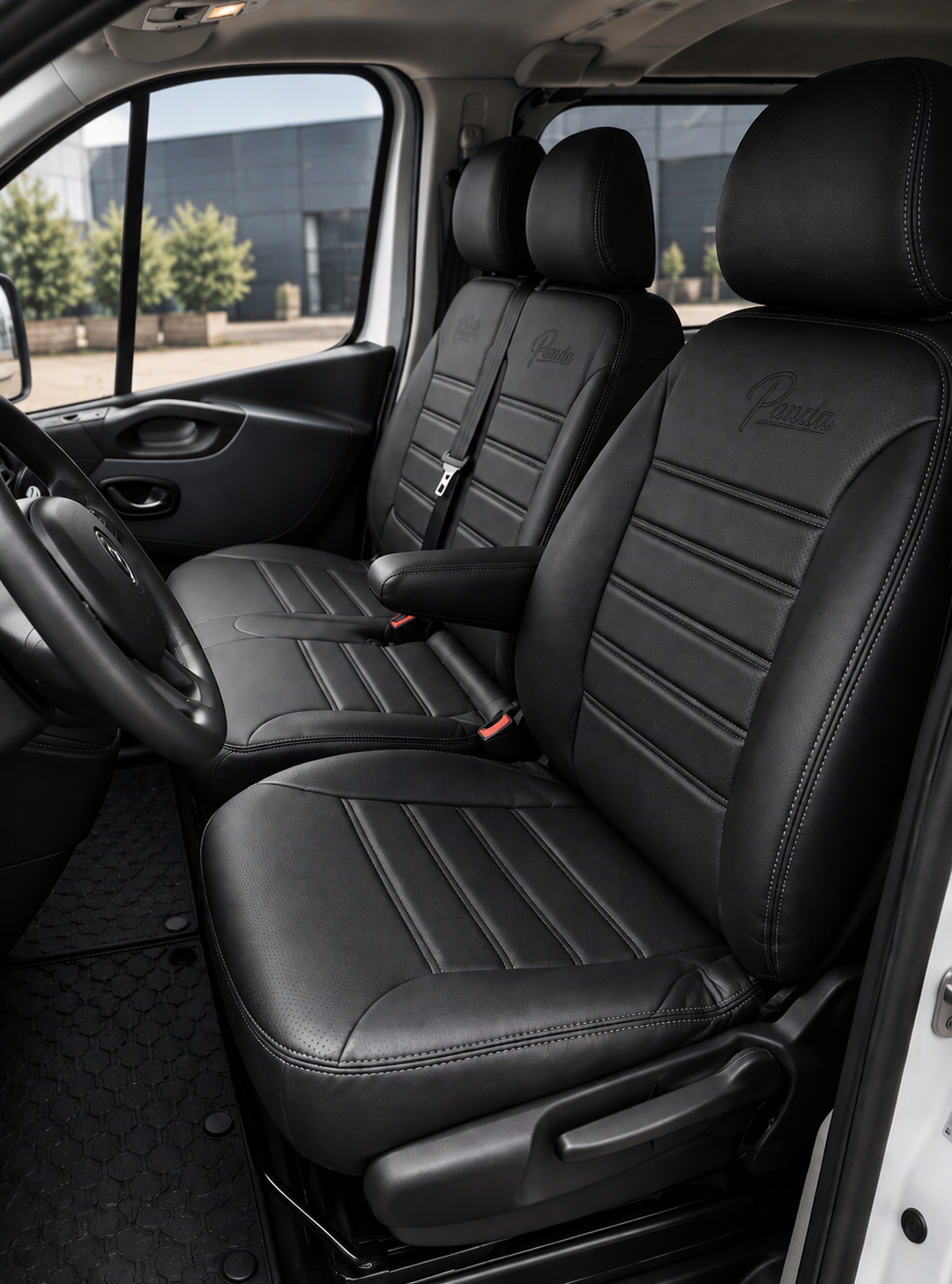 Stoelhoezen Fiat Talento 2016 - 2020 – Fezz zwart – lederen stoelhoezen – perfecte pasvorm (Stoel/Bank-zonder splitsing in zitting en rugleuning van duobank)