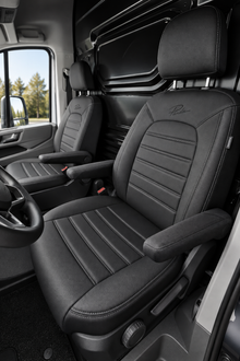 Stoelhoezen Volkswagen e-Crafter 2018 - heden – Fezz zwart – lederen stoelhoezen – perfecte pasvorm (Stoel/Stoel-Comfort stoel/Comfort stoel)