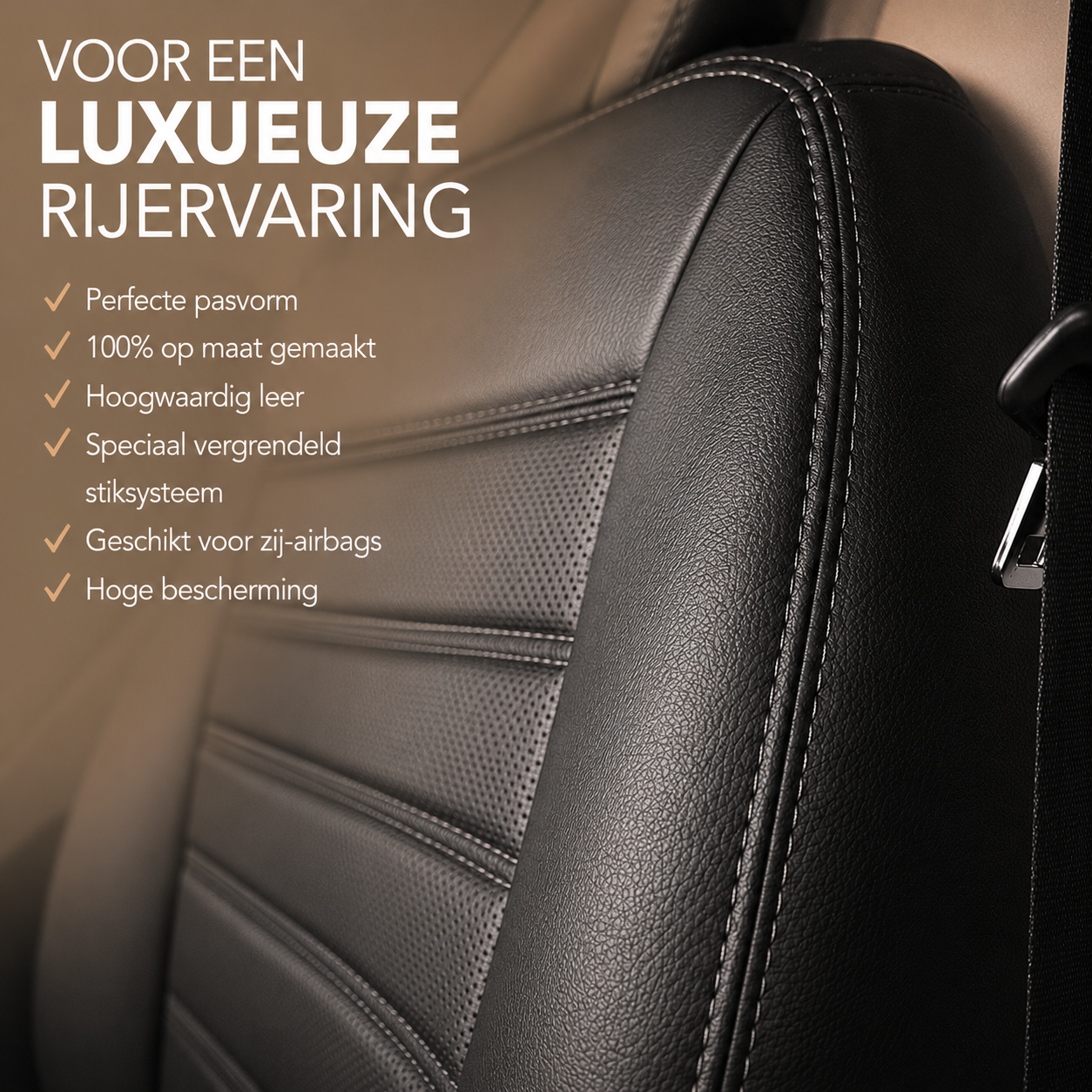 Stoelhoezen Ford Transit Custom 2012 - 2023 – Fezz zwart – lederen stoelhoezen – perfecte pasvorm (Stoel/Bank-met voorbereiding klaptafel in de rugleuning)