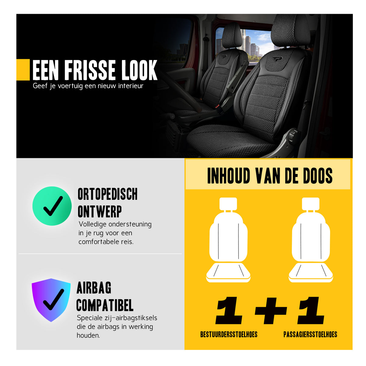Stoelhoezen BYD ETP3 2024–heden – Prestige zwart/grijs – perfecte pasvorm (Stoel/Stoel)
