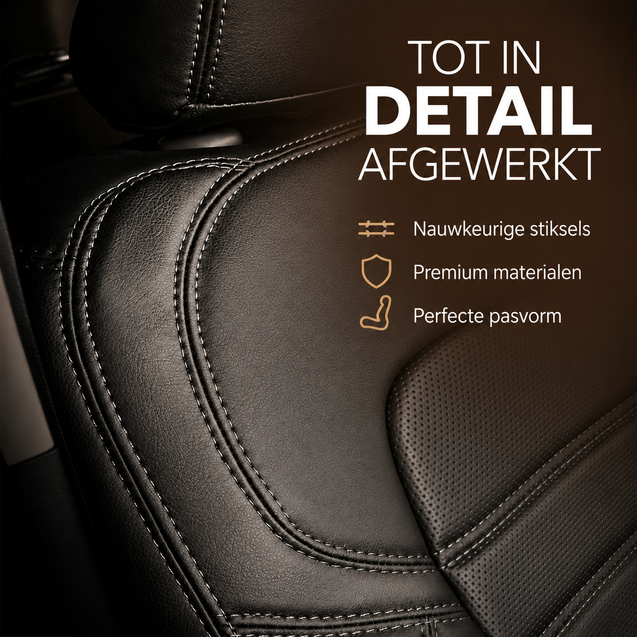 Stoelhoezen Ford Transit Custom 2012 - 2023 – Fezz zwart – lederen stoelhoezen – perfecte pasvorm (Stoel/Bank-met voorbereiding klaptafel in de rugleuning)