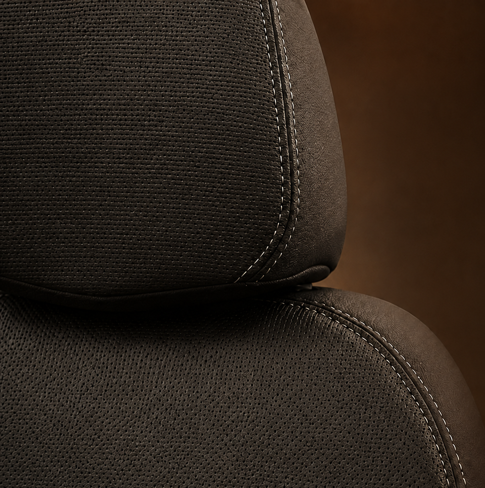 Stoelhoezen Ford Transit Custom 2012 - 2023 – Fezz zwart – lederen stoelhoezen – perfecte pasvorm (Stoel/Bank-met voorbereiding klaptafel in de rugleuning)