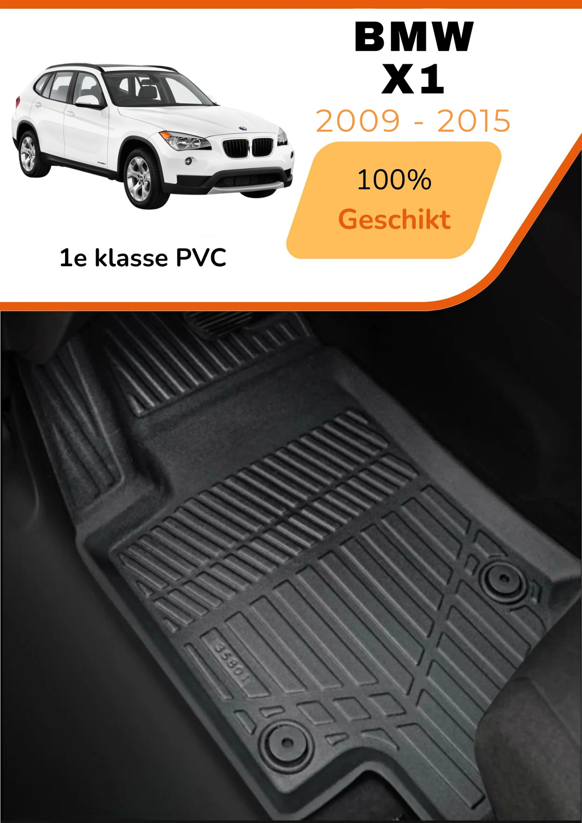 BMW  X1 (past niet in xDrive) 2009-2015 – Premium Carbonlook Automatten – Hoogwaardig TPE – All-Weather Bescherming – Opstaande Randen – Antislip