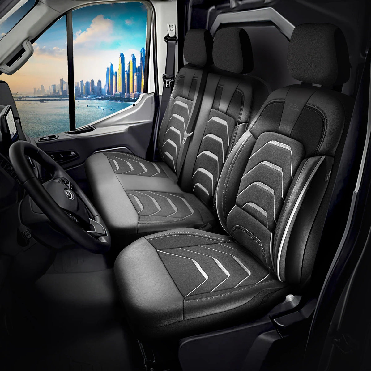 Bodrum stoelhoes, stoelhoezen voor Citroen Jumper 2006 – heden, Zwart Grijs, Jacquard stof Lederenlook, Stoel/Bank