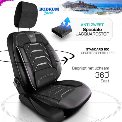 Bodrum stoelhoes, stoelhoezen voor Peugeot E-Expert 2020 – heden, Zwart Grijs, Jacquard stof Lederenlook, Stoel/Bank-zonder v