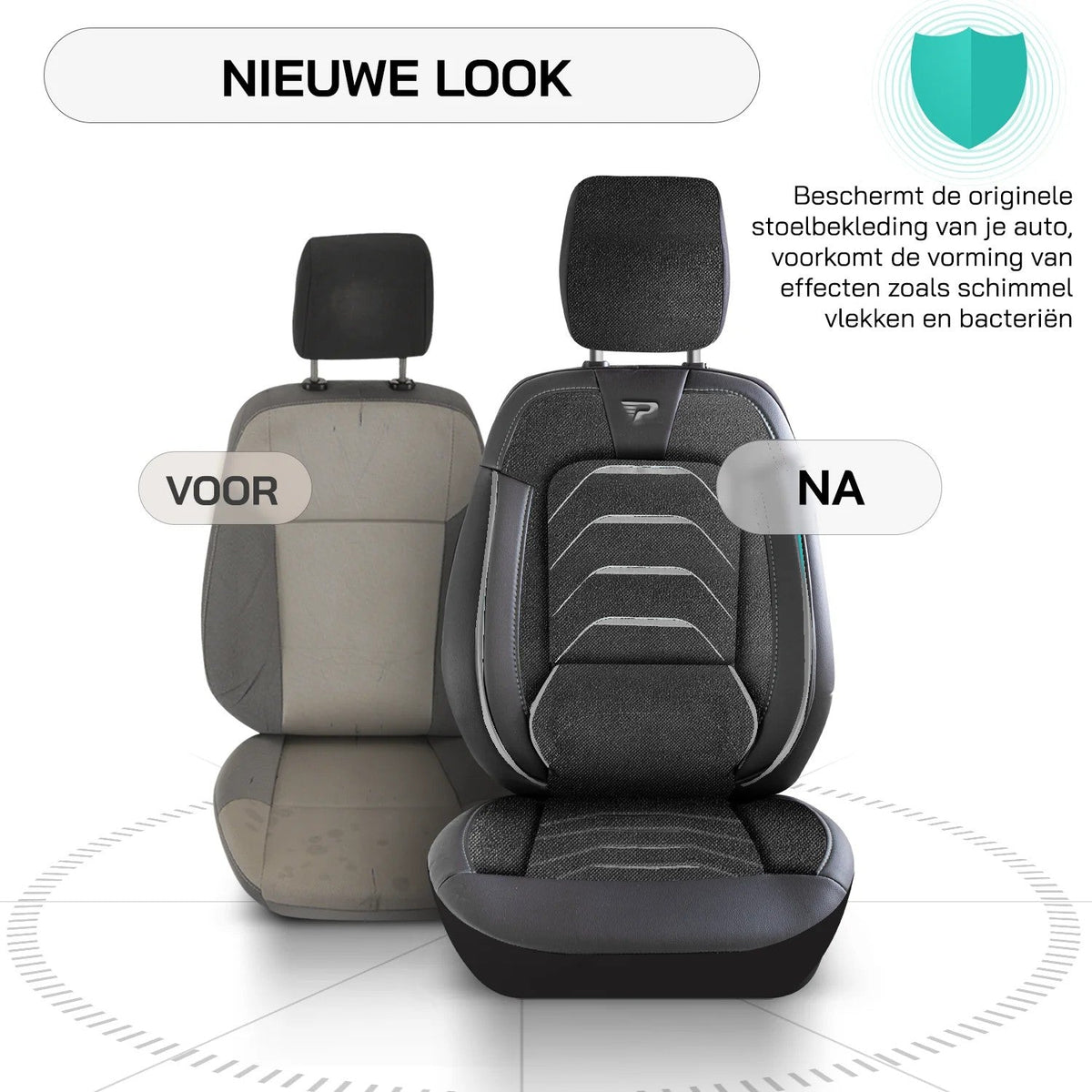 Bodrum stoelhoes, stoelhoezen voor Volkswagen Transporter 2003 – 2015, Zwart Grijs, Jacquard stof Lederenlook, Stoel/Bank