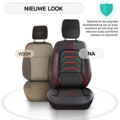 Bodrum stoelhoes, stoelhoezen voor Fiat E-Ducato 2021 – heden, Zwart Rood, Jacquard stof Lederenlook, Stoel/Bank