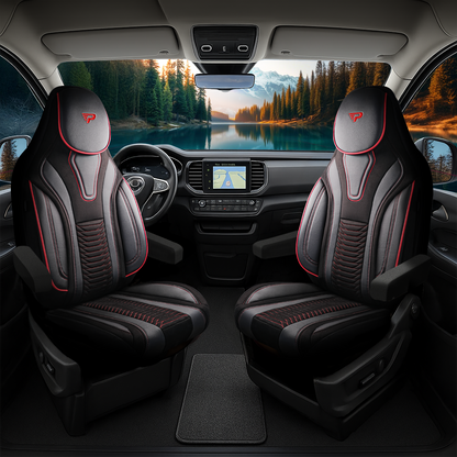 Camper stoelhoezen Ford Transit 2014 - heden - Tokyo Rood - Premium kunstleer & suède - Uniek design - 2 losse voorstoelen