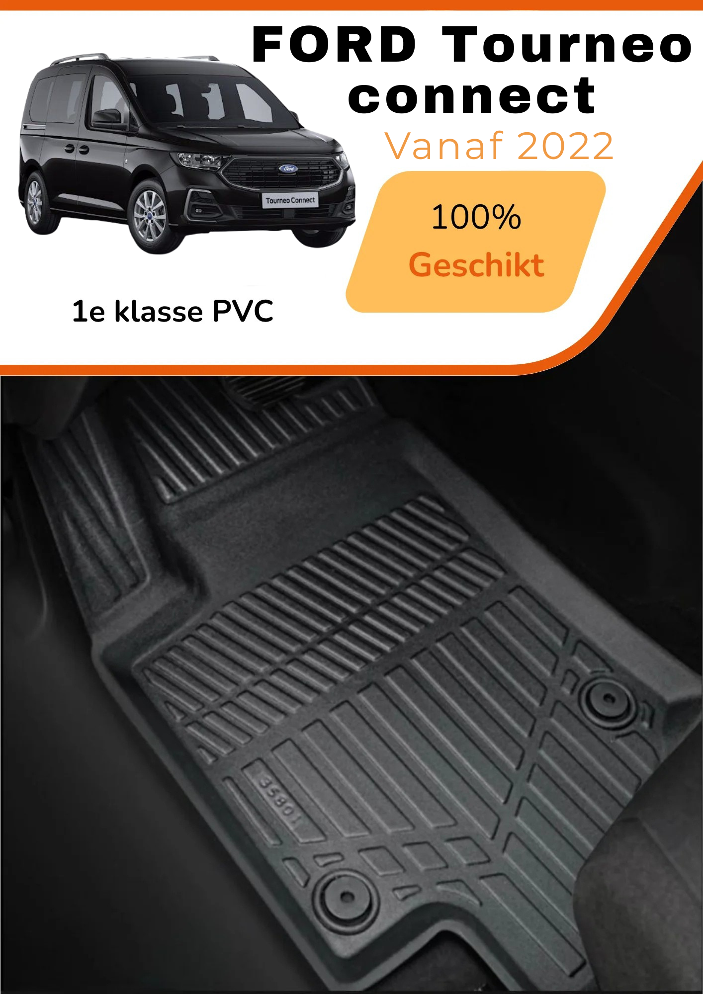 Ford Tourneo Connect 2022-heden – Premium Carbonlook Automatten – Hoogwaardig TPE – All-Weather Bescherming – Opstaande Randen – Antislip