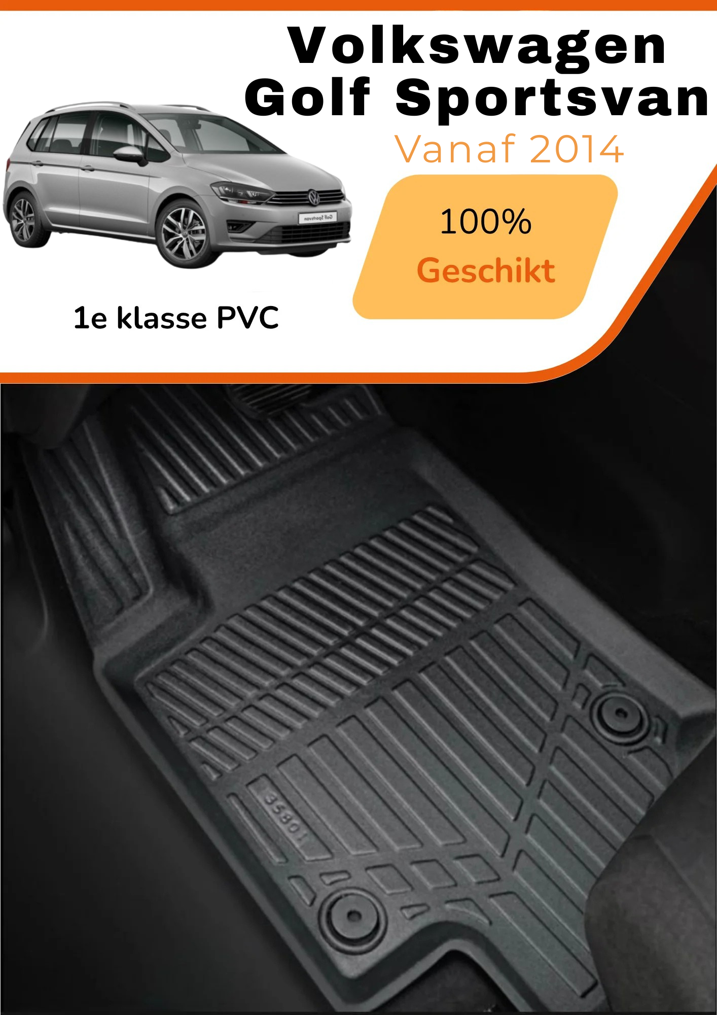 Volkswagen Golf Sportsvan  2014-heden – Premium Carbonlook Automatten – Hoogwaardig TPE – All-Weather Bescherming – Opstaande Randen – Antislip
