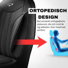 Stoelhoezen Ford E-Transit 2022 - heden – Miami zwart – perfecte pasvorm (Stoel/Bank - met voorbereiding klaptafel in de rugleuning)