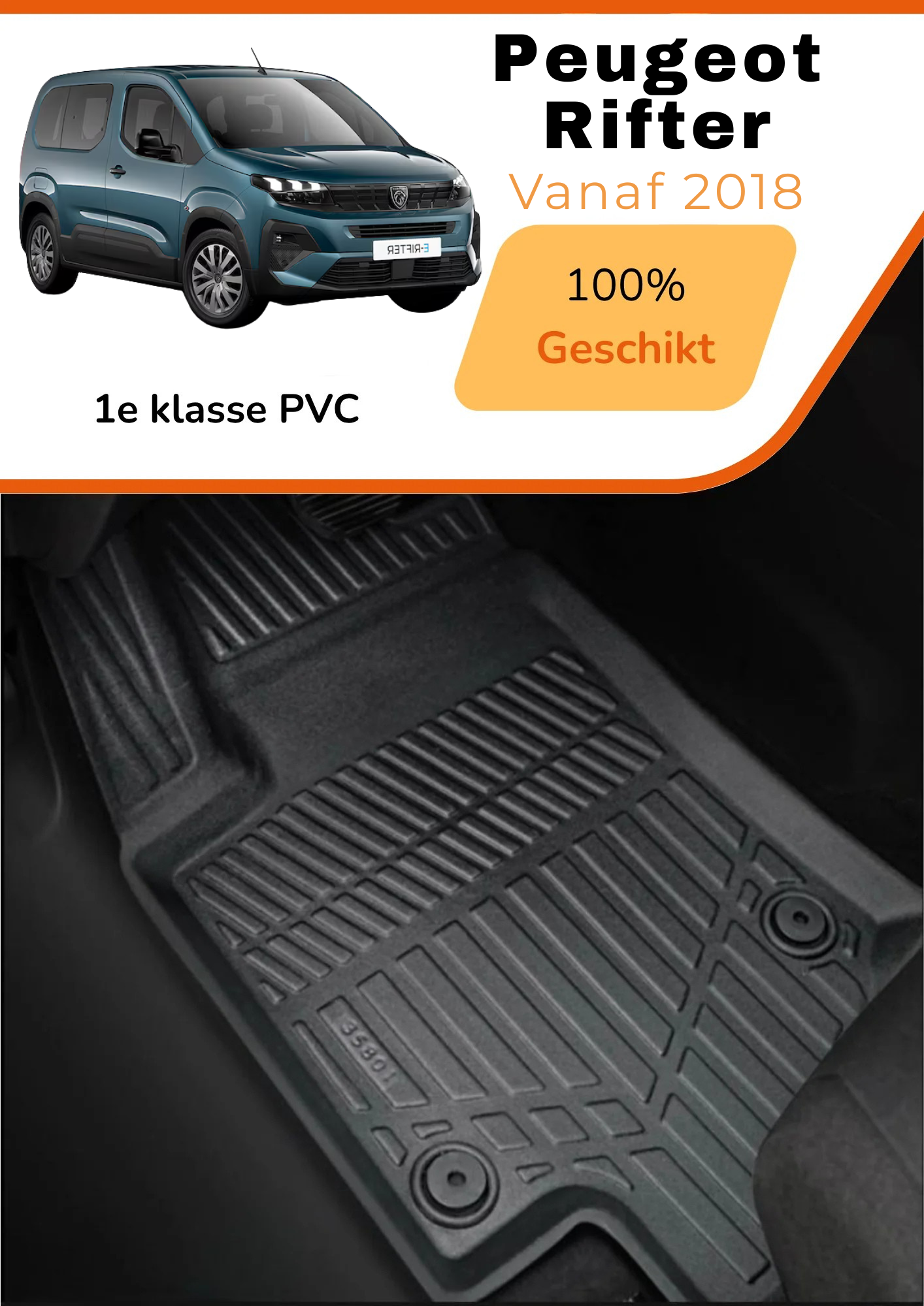 Peugeot Rifter 2018-heden – Premium Carbonlook Automatten – Hoogwaardig TPE – All-Weather Bescherming – Opstaande Randen – Antislip