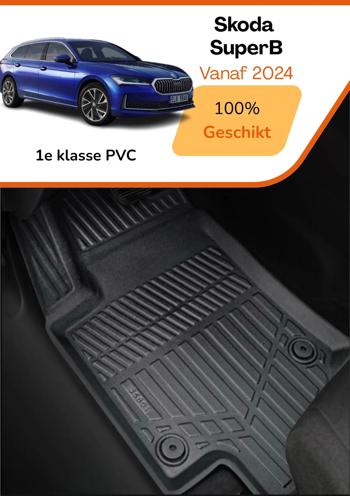 Skoda SuperB 2024+ – Premium Carbonlook Automatten – Hoogwaardig TPE – All-Weather Bescherming – Opstaande Randen – Antislip