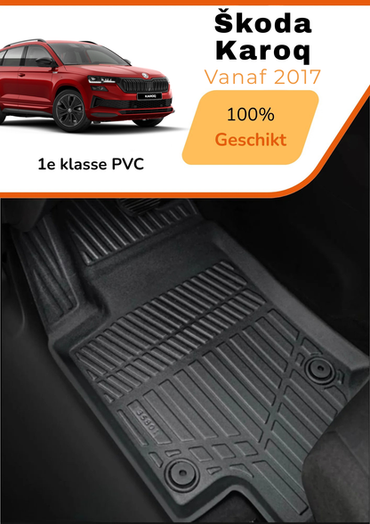 Skoda  Karoq  2017-heden – Premium Carbonlook Automatten – Hoogwaardig TPE – All-Weather Bescherming – Opstaande Randen – Antislip