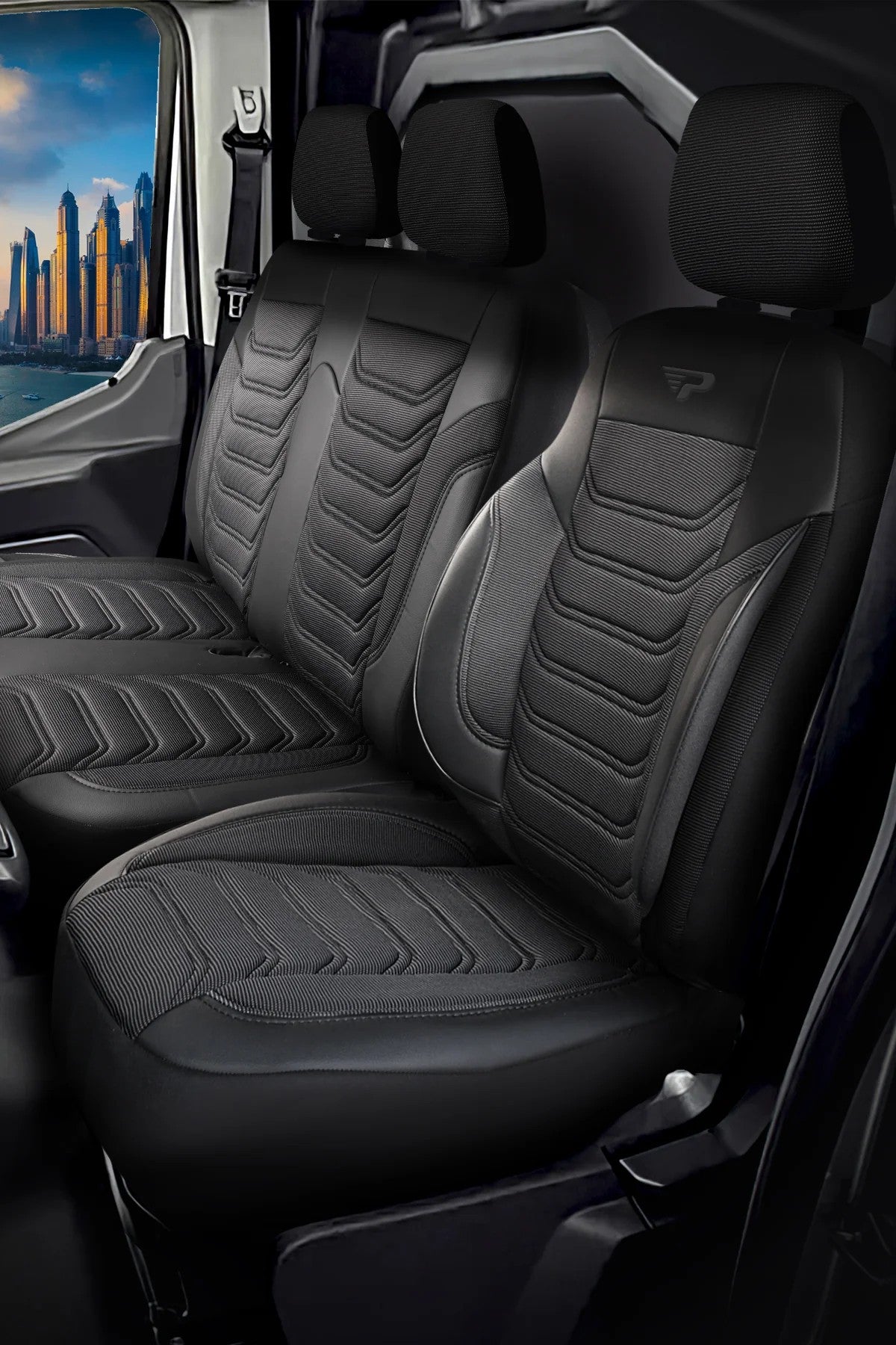 Stoelhoezen Iveco E-Jolly 2025 - heden – Florida zwart/grijs – perfecte pasvorm (Stoel/Bank-zonder splitsing in zitting en rugleuning van duobank)