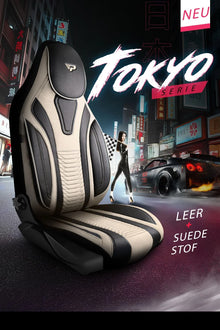 Camper stoelhoezen Ford Transit Tourneo Custom 2012 - 2023 - Tokyo Beige - Premium kunstleer & suède - Uniek design - 2 losse voorstoelen