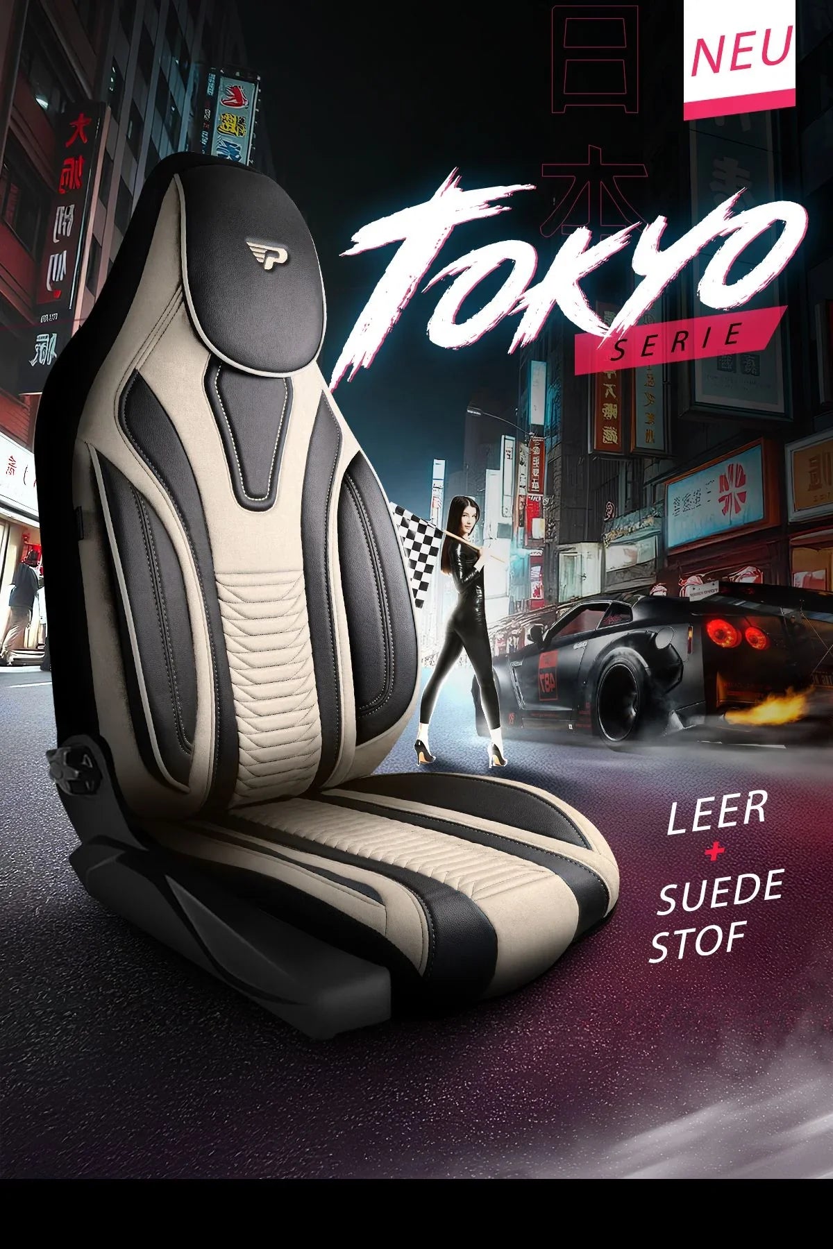 Camper stoelhoezen Ford E-Transit 2022 - heden - Tokyo Beige - Premium kunstleer & suède - Uniek design - 2 losse voorstoelen