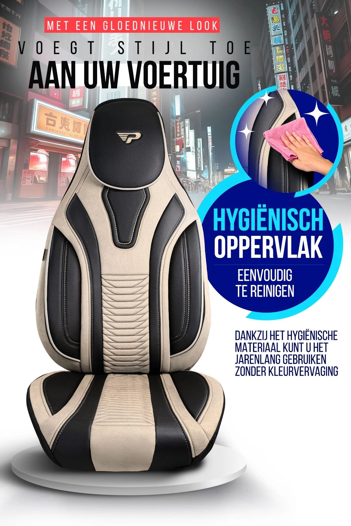 Camper stoelhoezen MAN e-TGE 2018 - heden - Tokyo Beige - Premium kunstleer & suède - Uniek design - 2 losse voorstoelen