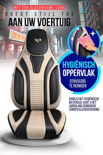 Camper stoelhoezen MAN e-TGE 2018 - heden - Tokyo Beige - Premium kunstleer & suède - Uniek design - 2 losse voorstoelen