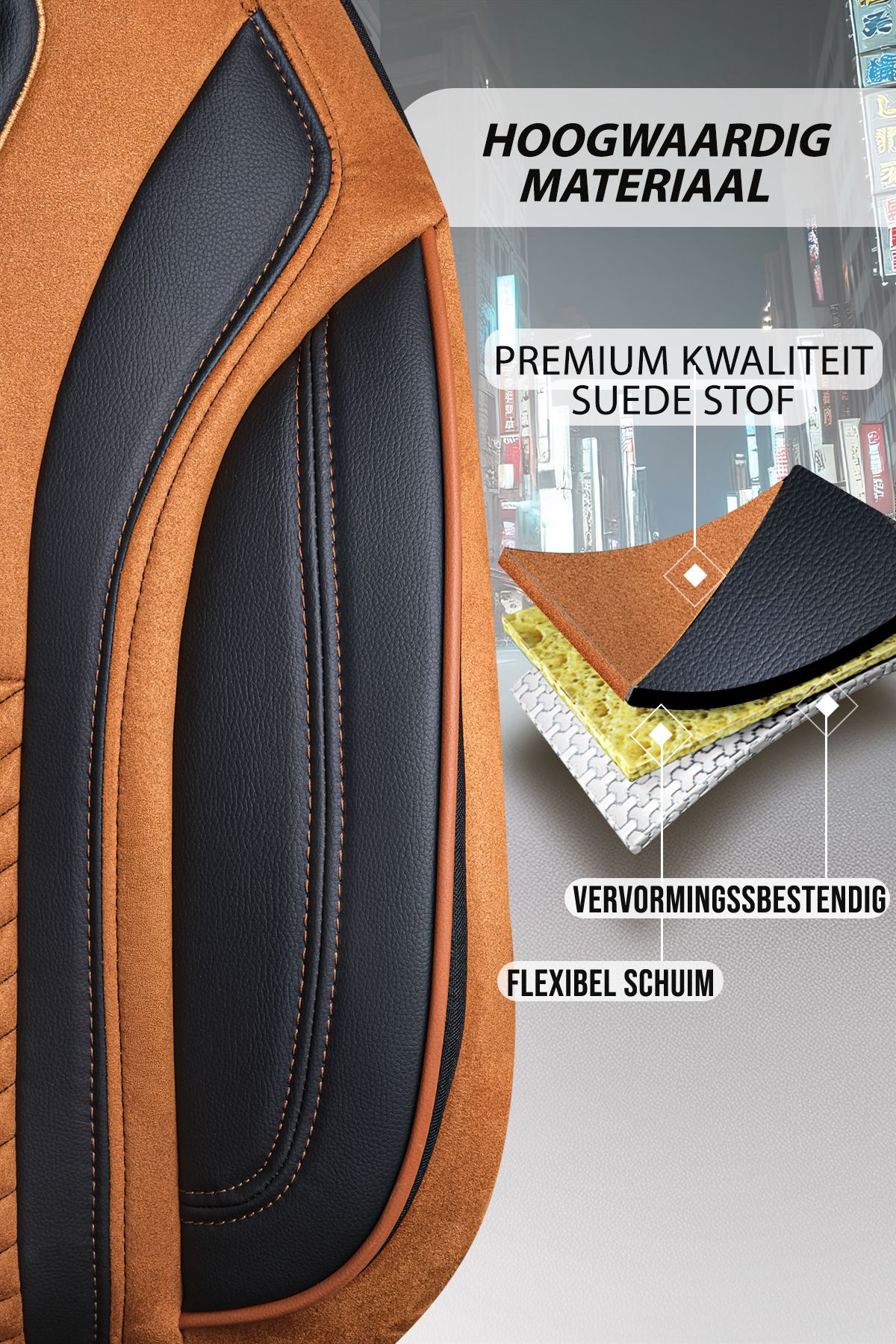 Camper stoelhoezen Ford E-Transit Custom 2023 - heden - Tokyo Bruin - Premium kunstleer & suède - Uniek design - 2 losse voorstoelen