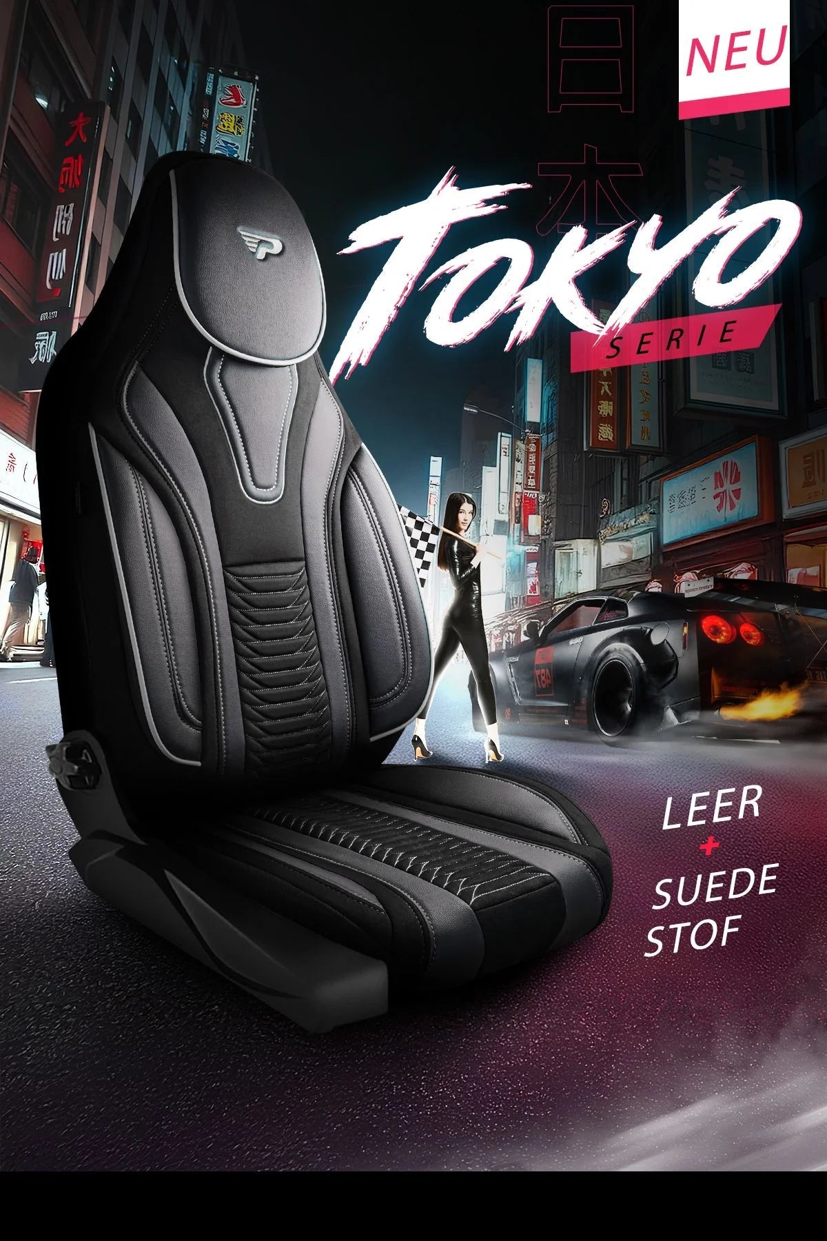 Camper stoelhoezen Renault Master 2010 - 2024 - Tokyo Zwart - Premium kunstleer & suède - Uniek design - 2 losse voorstoelen