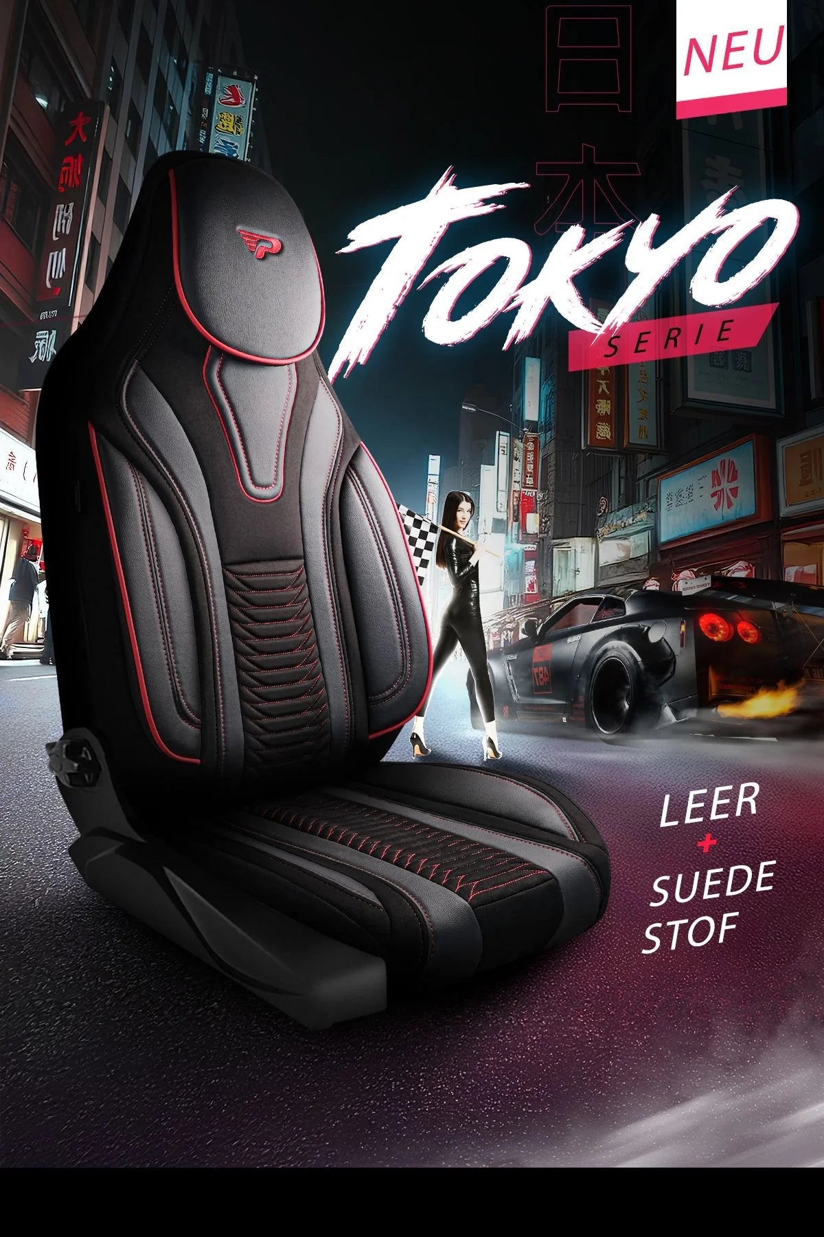 Camper stoelhoezen Ford E-Transit Tourneo Custom 2023 - heden - Tokyo Rood - Premium kunstleer & suède - Uniek design - 2 losse voorstoelen