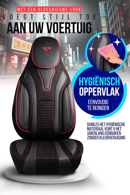 Camper stoelhoezen Ford E-Transit 2022 - heden - Tokyo Rood - Premium kunstleer & suède - Uniek design - 2 losse voorstoelen