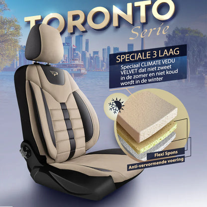 Detailansicht der Toronto Schwarz Cremefarben Sitzbezüge aus Leinenstoff mit Wildlederoptik – strapazierfähige universelle Autositzbezüge für den täglichen Gebrauch