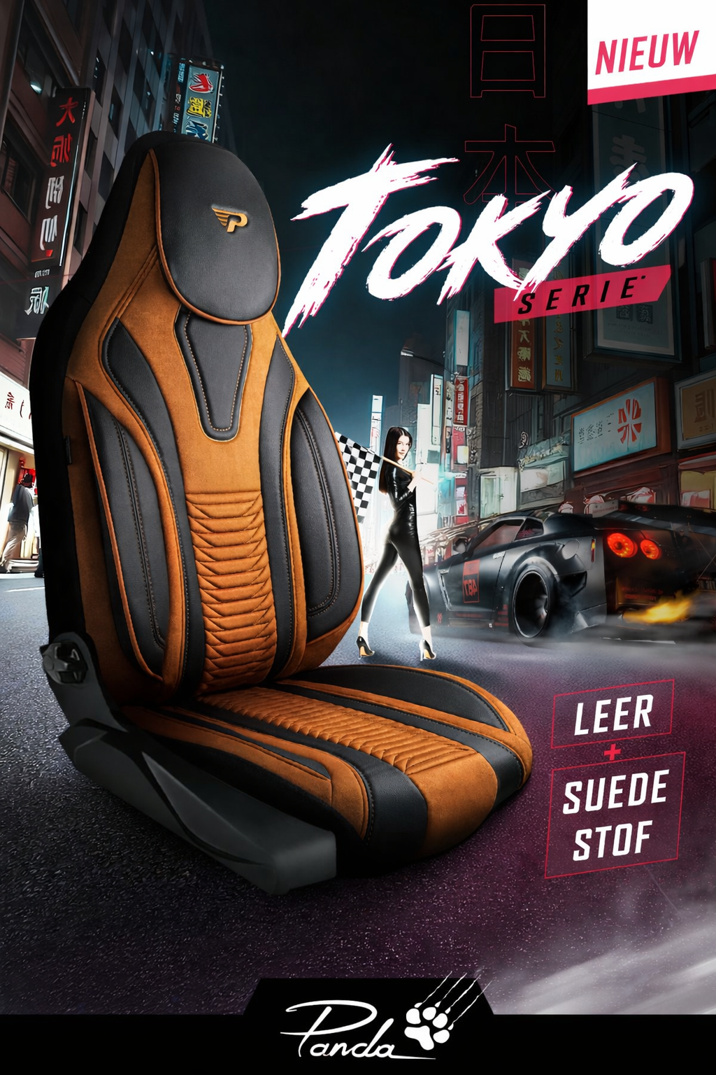 Camper stoelhoezen Renault Master  E-Tech electric 2025 - heden - Tokyo Bruin - Premium kunstleer & suède - Uniek design - 2 losse voorstoelen