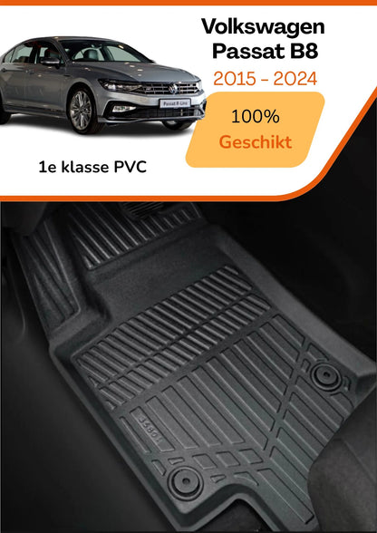 Volkswagen Passat B8 2015 - 2024 – Premium Carbonlook Automatten – Hoogwaardig TPE – All-Weather Bescherming – Opstaande Randen – Antislip