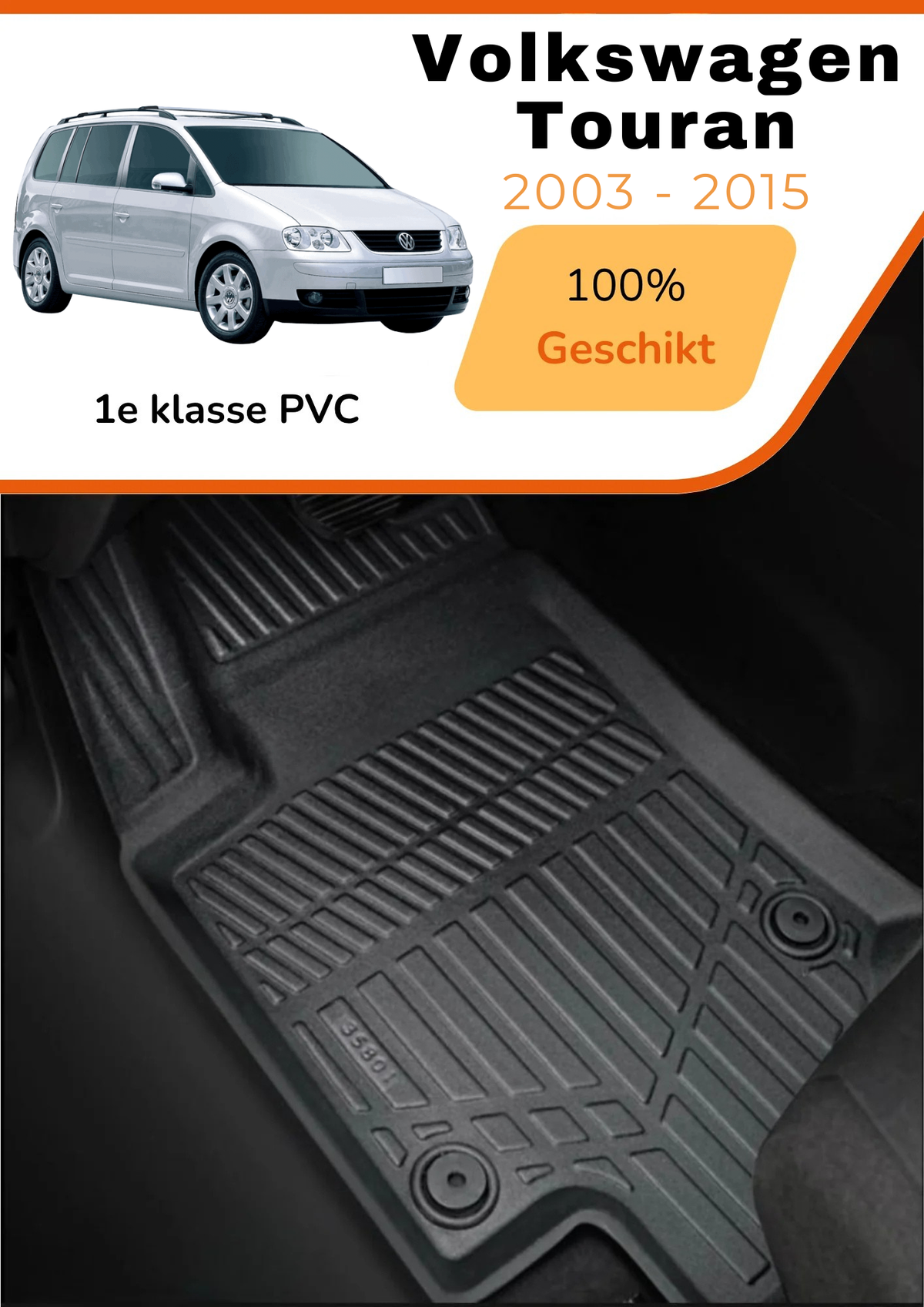 Volkswagen  Touran  2003-2015 – Premium Carbonlook Automatten – Hoogwaardig TPE – All-Weather Bescherming – Opstaande Randen – Antislip
