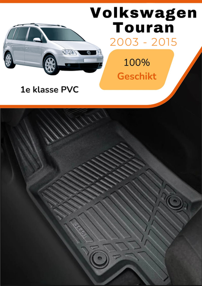 Volkswagen  Touran  2003-2015 – Premium Carbonlook Automatten – Hoogwaardig TPE – All-Weather Bescherming – Opstaande Randen – Antislip