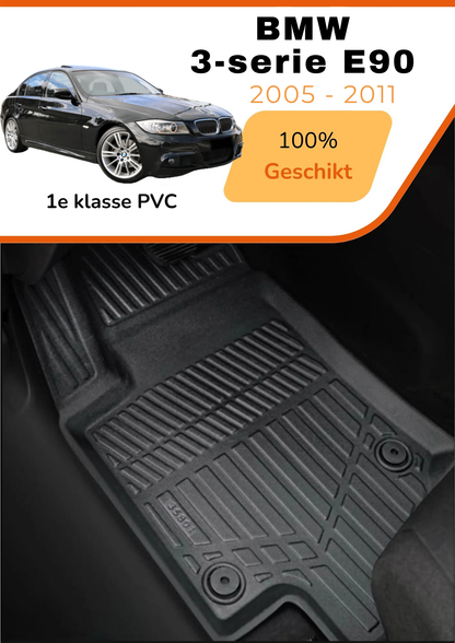 BMW  3-serie E90  (past niet in xDrive) 2005-2011 – Premium Carbonlook Automatten – Hoogwaardig TPE – All-Weather Bescherming – Opstaande Randen – Antislip
